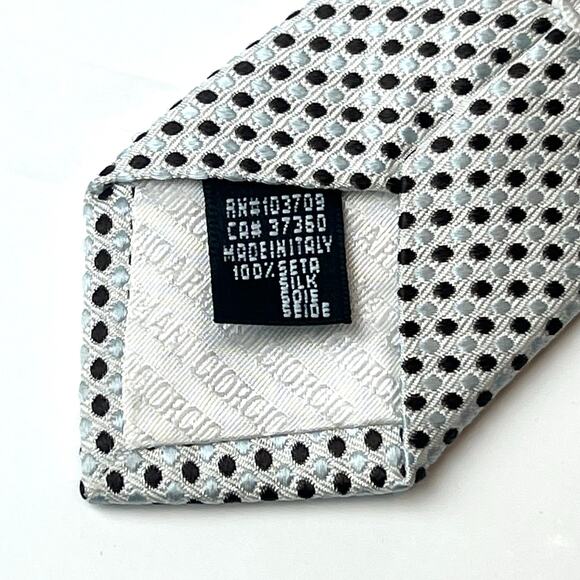 Giorgio Armani Mini Polka Dot 100% Silk Tie Made in Italy Light Blue & Brown - Picture 9 of 9